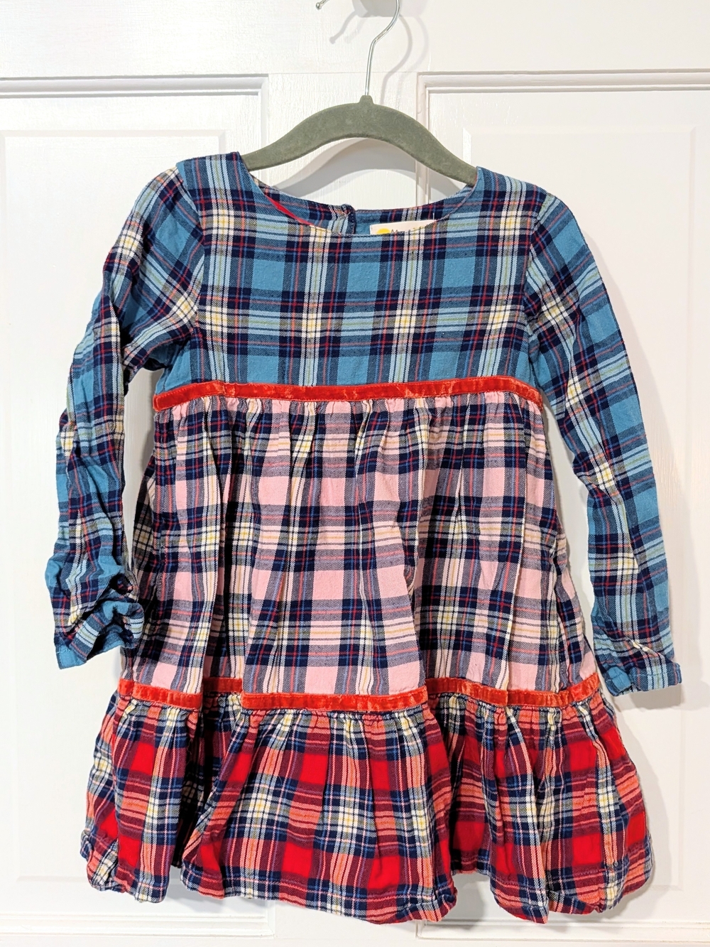 Mini Boden Blue, Pink & Red Plaid Tiered Dress